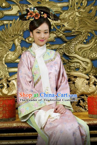 Chinese Ancient Kangxi Imperial Concubine Historical Replica Costume China Qing Dynasty Manchu Lady Embroidered Clothing