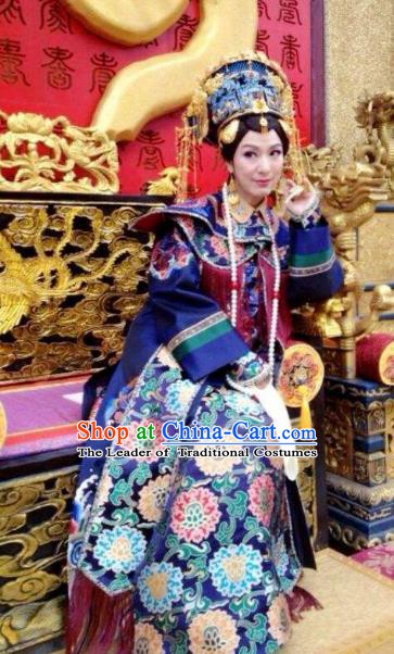 Chinese Ancient Yongzheng Empress Dowager Historical Replica Costume China Qing Dynasty Manchu Lady Clothing