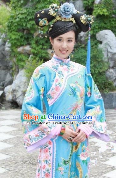 Chinese Ancient Shunzhi Imperial Concubine Historical Replica Costume China Qing Dynasty Palace Lady Embroidered Clothing