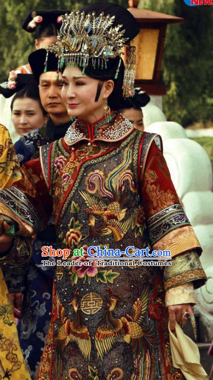 Chinese Ancient Palace Empress Dowager Xiaozhuang Historical Replica Costume China Qing Dynasty Manchu Lady Clothing
