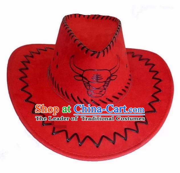 Traditional Chinese Zang Nationality Hair Accessories Tibetan Ethnic Minority Red Hats Headwear for Men