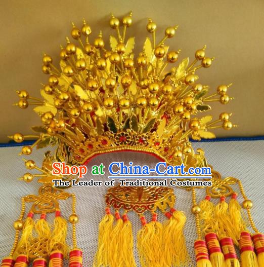 Traditional Chinese Beijing Opera Diva Golden Butterfly Phoenix Coronet Peking Opera Actress Hats Headwear