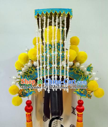 Traditional Chinese Beijing Opera Emperor Hair Accessories Tassel Hair Crown Peking Opera Headwear