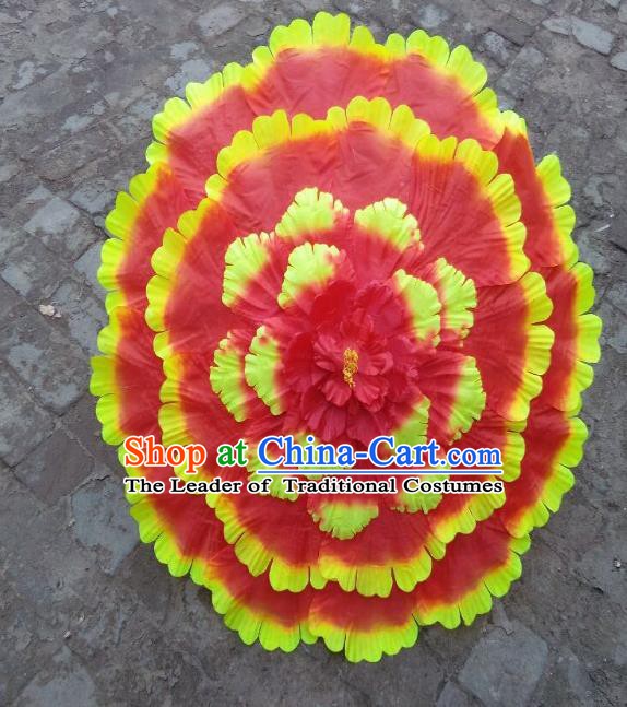 Chinese Folk Dance Props Accessories Stage Performance Orange Peony Umbrellas for Women