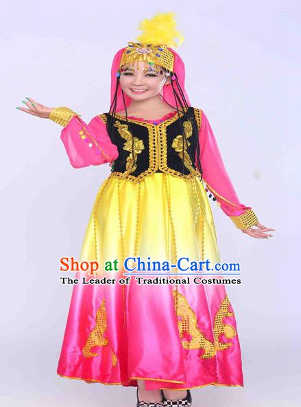 Traditional Chinese Uyghur Nationality Dance Costume, Chinese Uigurian Minority Dance Dress for Women