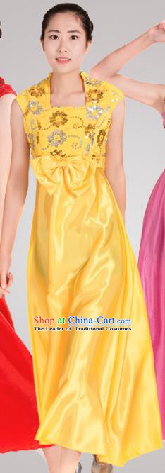Top Grade Modern Dance Costume Stage Performance Compere Clothing Chorus Yellow Dress for Women