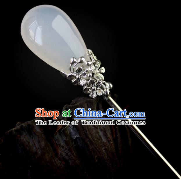 Chinese Ancient Handmade Hair Accessories White Hair Stick Hairpins for Women