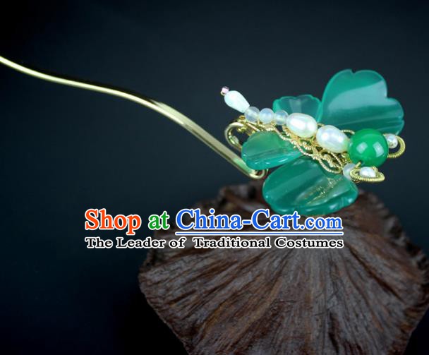 Chinese Ancient Handmade Hair Accessories Classical Hairpins Jade Butterfly Hair Clips for Women