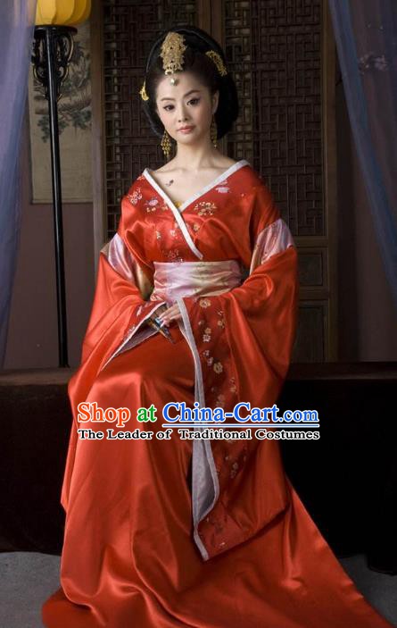 Ancient Traditional Chinese Han Dynasty Imperial Empress Embroidered Hanfu Dress Replica Costume for Women