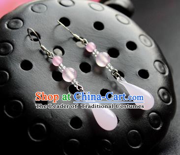 Chinese Ancient Handmade Accessories Earrings Pink Eardrop for Women