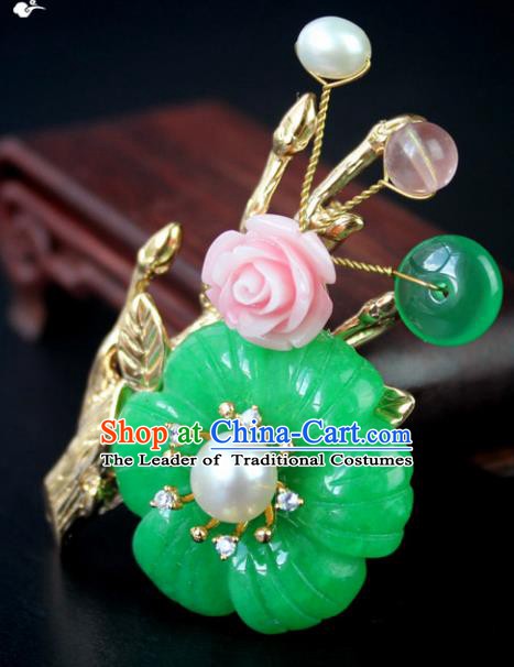 Chinese Ancient Handmade Accessories Jade Flowers Brooch for Women