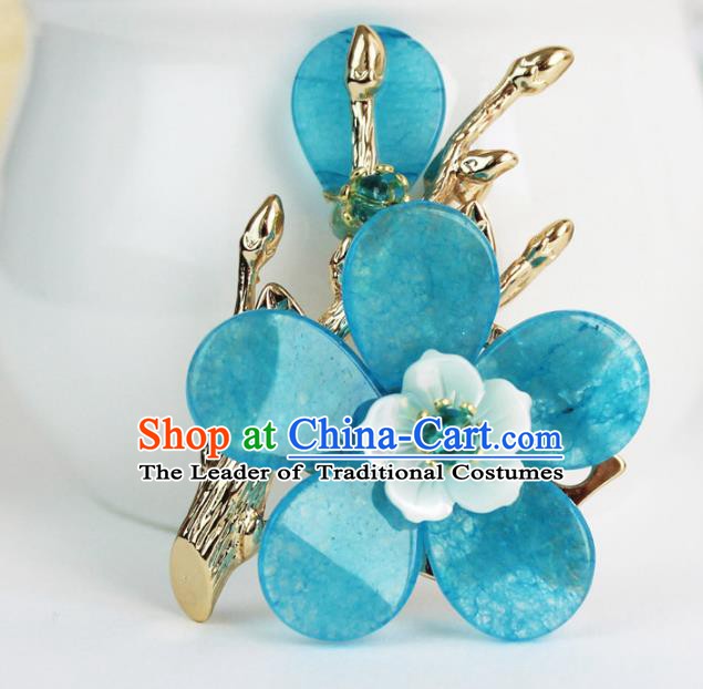 Chinese Ancient Handmade Accessories Breastpin Blue Flowers Brooch for Women