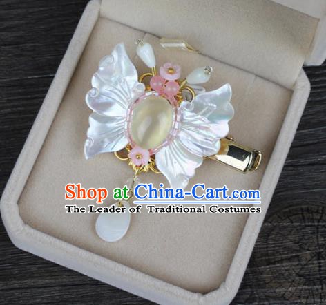 Chinese Ancient Handmade Hair Accessories Shell Butterfly Hair Claw Classical Hanfu Hairpins for Women
