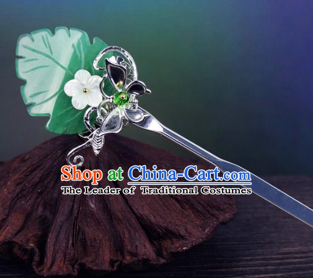 Chinese Ancient Handmade Hair Accessories Green Leaf Hair Clip Classical Hanfu Hairpins for Women