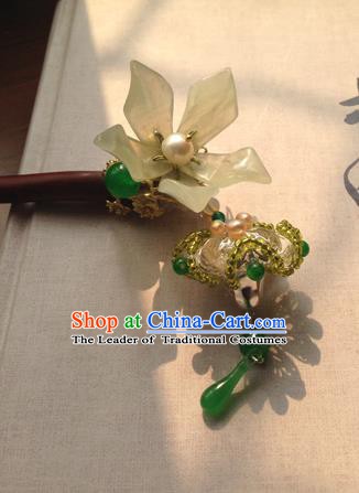 Chinese Handmade Ancient Hanfu Hairpins Hair Accessories Classical Green Flowers Hair Clip for Women