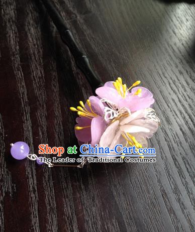 Chinese Ancient Hanfu Tassel Handmade Pink Flowers Hairpins Hair Accessories Hair Clip for Women
