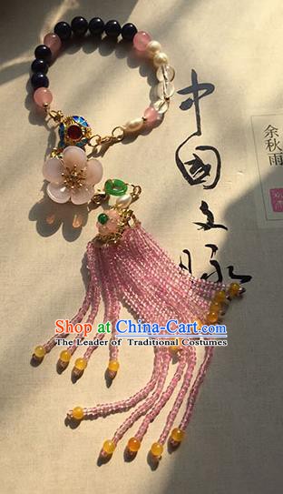 Chinese Handmade Ancient Accessories Chain Bracelet Pink Beads Tassel Bracelets for Women