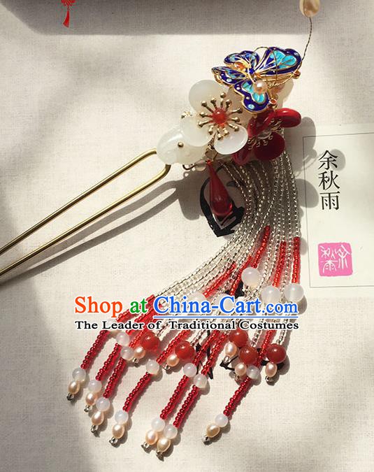 Chinese Ancient Hanfu Handmade Cloisonn Butterfly Hairpins Hair Accessories Hair Claw for Women
