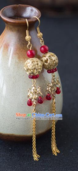 Chinese Handmade Ancient Jewelry Accessories Golden Eardrop Hanfu Earrings for Women