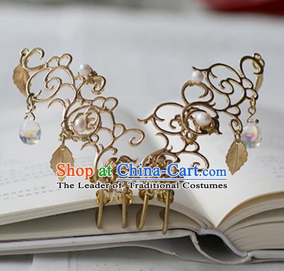 Chinese Ancient Hanfu Handmade Golden Hairpins Step Shake Hair Accessories for Women