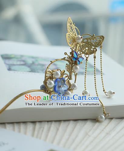 Chinese Ancient Hanfu Handmade Golden Butterfly Hairpins Hair Stick Hair Accessories for Women