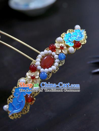 Chinese Ancient Hanfu Handmade Hairpins Blueing Hair Clips Hair Accessories for Women