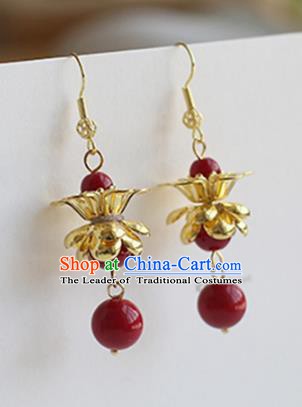 Ancient Chinese Handmade Hanfu Earrings Accessories Red Beads Eardrop for Women