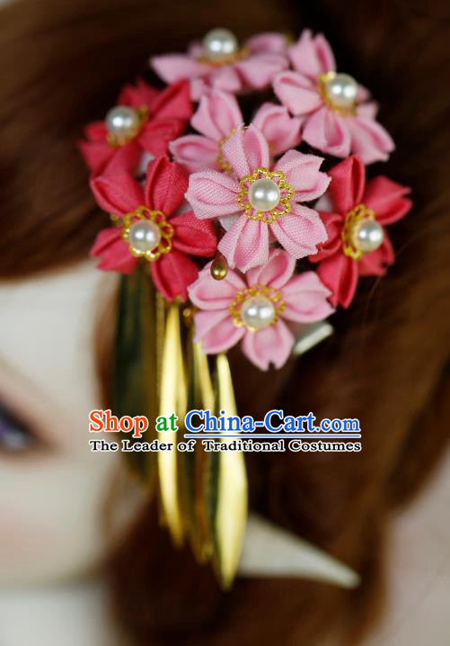 Traditional Asian Japan Hair Accessories Pink Flowers Hairpins Japanese Fashion Apparel Kimono Headwear for Women