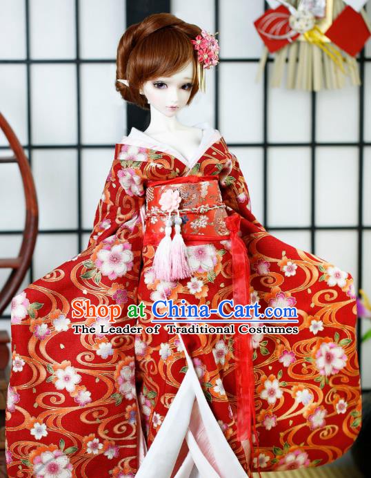 Traditional Asian Japan Costume Japanese Courtesan Red Kimono Vibration Sleeve Kimono for Women