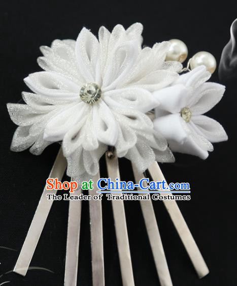 Traditional Asian Japan Courtesan Hair Accessories White Flowers Hairpins Japanese Kimono Headwear for Women