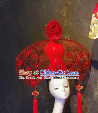 Top Grade China Ancient Hair Accessories Red Vase Palace Hair Crown Stage Performance Headdress for Women