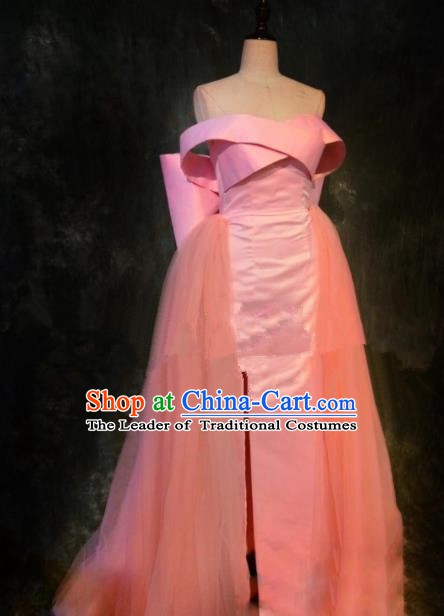 Top Grade Stage Performance Costume Modern Dance Catwalks Pink Veil Full Dress for Women