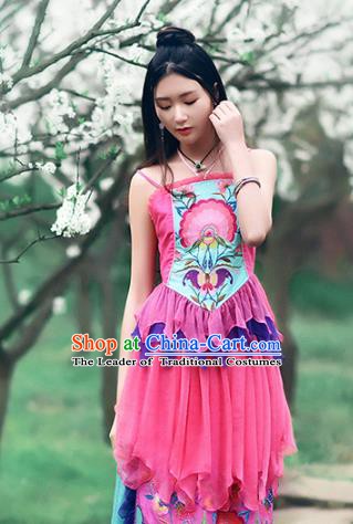 Traditional China National Costume Pink Camisole Chinese Tang Suit Embroidered Stomachers Vests for Women
