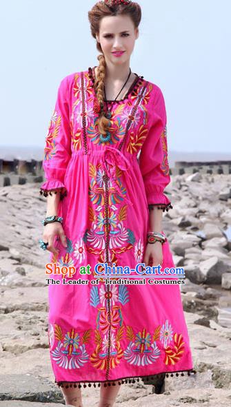 Traditional China National Costume Tang Suit Pink Dress Chinese Embroidered Dresses for Women