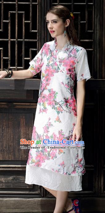 Traditional China National Costume Printing Cheongsam Dress Chinese Tang Suit Qipao for Women