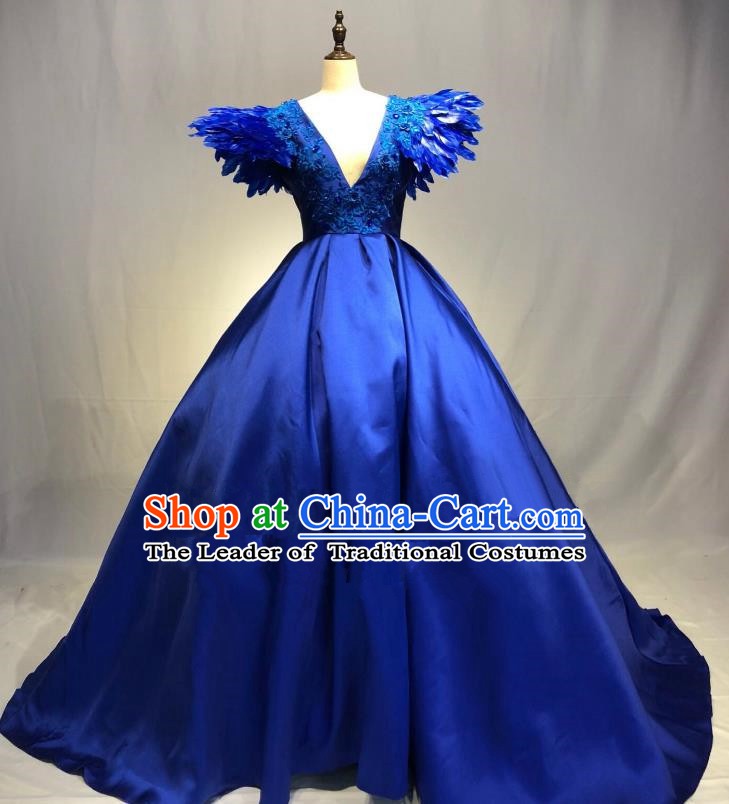 Top Grade Stage Performance Costume Modern Dance Blue Dress Catwalks Full Dress for Women