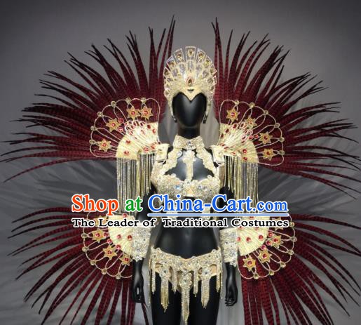 Top Grade Handmade Accessories Stage Performance Brazilian Carnival Costumes Feather Headdress and Wings for Women