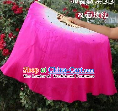 Top Grade Chinese Folk Dance Folding Fans Yangko Dance Rosy Silk Ribbon Fan for Women