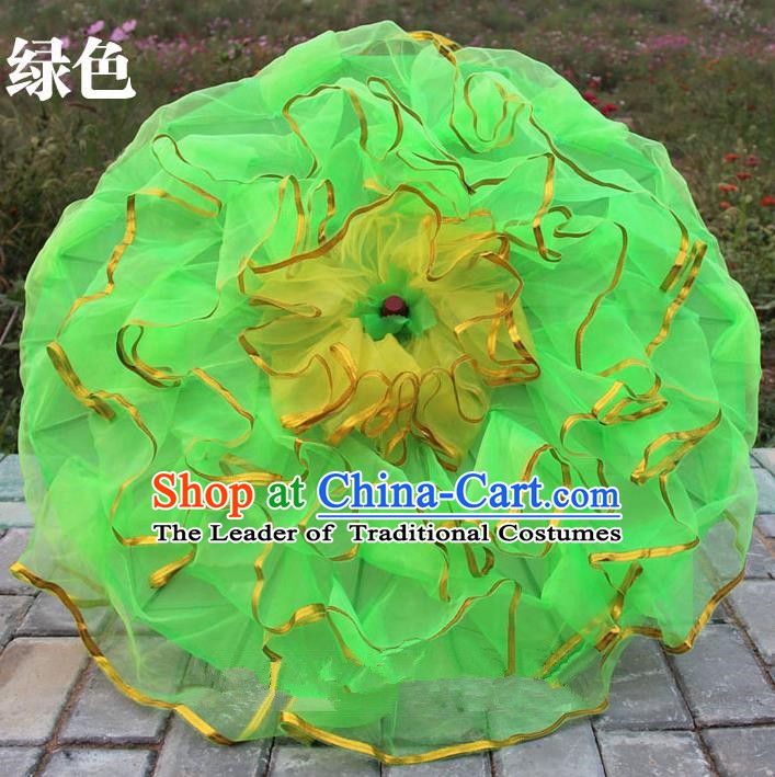Top Grade Chinese Folk Dance Umbrella Yangko Dance Classical Dance Green Silk Umbrella for Women