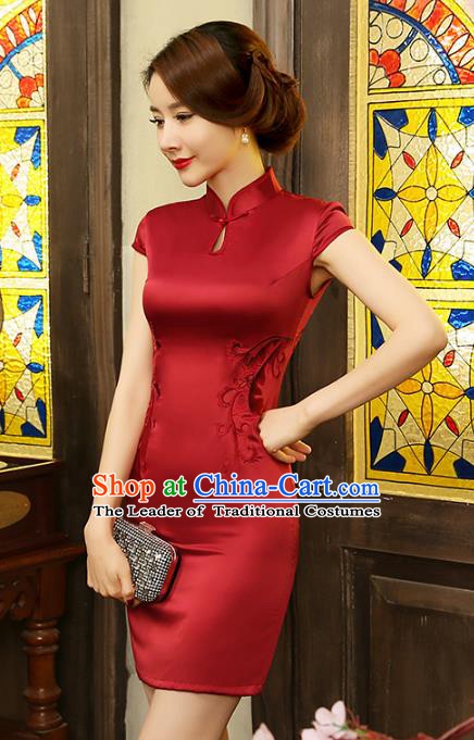 Top Grade Chinese National Costume Elegant Red Silk Cheongsam Tang Suit Qipao Dress for Women