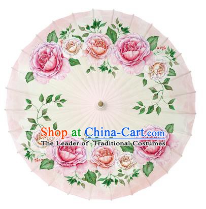 Chinese Handmade Paper Umbrella Folk Dance Hand Printing Flowers Oil-paper Umbrella Yangko Umbrella