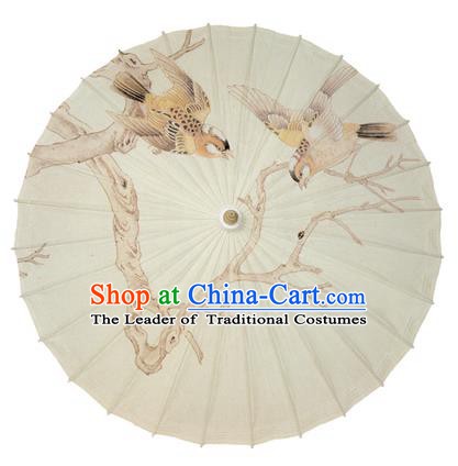 Chinese Handmade Paper Umbrella Folk Dance Hand Printing Birds Oil-paper Umbrella Yangko Umbrella