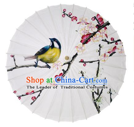 Chinese Handmade Paper Umbrella Folk Dance Printing Plum Blossom Birds Oil-paper Umbrella Yangko Umbrella