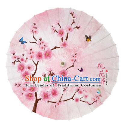 Chinese Handmade Paper Umbrella Folk Dance Printing Peach Blossom Pink Oil-paper Umbrella Yangko Umbrella