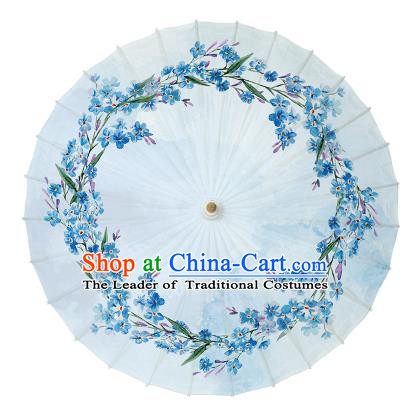 Chinese Handmade Paper Umbrella Folk Dance Printing Blue Flowers Oil-paper Umbrella Yangko Umbrella