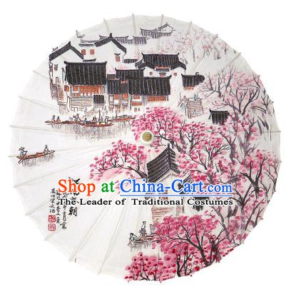 Chinese Handmade Paper Umbrella Folk Dance Painting Jiangnan Spring Scenery Oil-paper Umbrella Yangko Umbrella