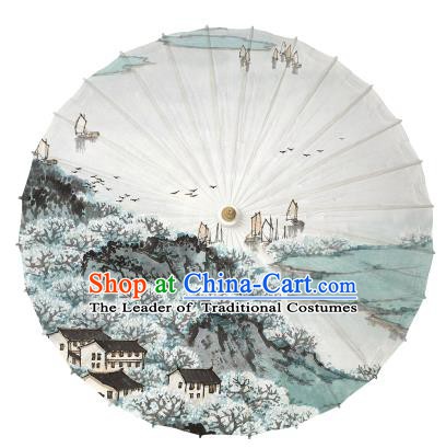 Chinese Handmade Paper Umbrella Folk Dance Ink Painting Jiangnan Scenery Oil-paper Umbrella Yangko Umbrella