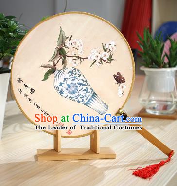 Chinese Traditional Round Fans Handmade Painting Vase Circular Fan China Ancient Palace Fans
