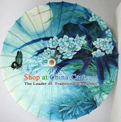 Chinese Traditional Paper Umbrella Folk Dance Printing Blue Oil-paper Umbrella Handmade Umbrella