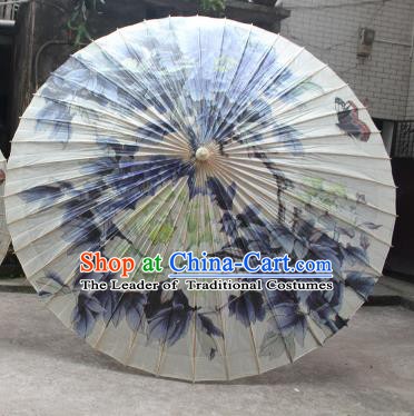 Chinese Traditional Artware Paper Umbrella Folk Dance Painting Blue Peony Oil-paper Umbrella Handmade Umbrella
